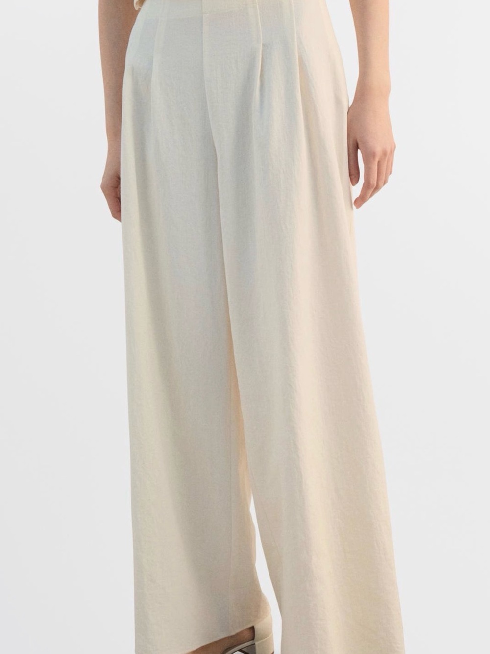 Mango Light Cream Wide-Leg Trousers